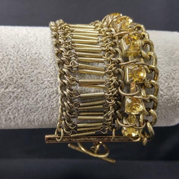 Bohemian Gold Rhinestone Beaded Vintage Bracelet - Picture 2 of 8